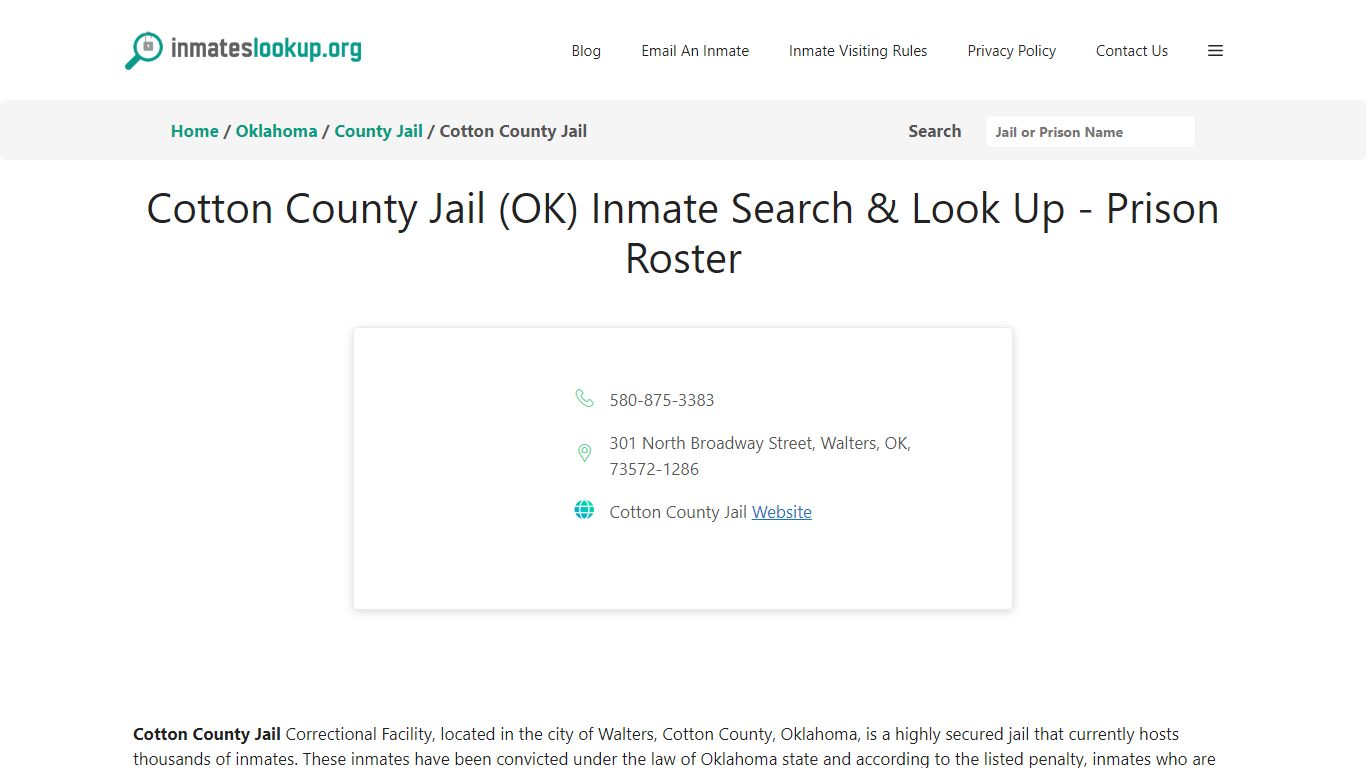 Cotton County Jail (OK) Inmate Search & Look Up - Prison Roster